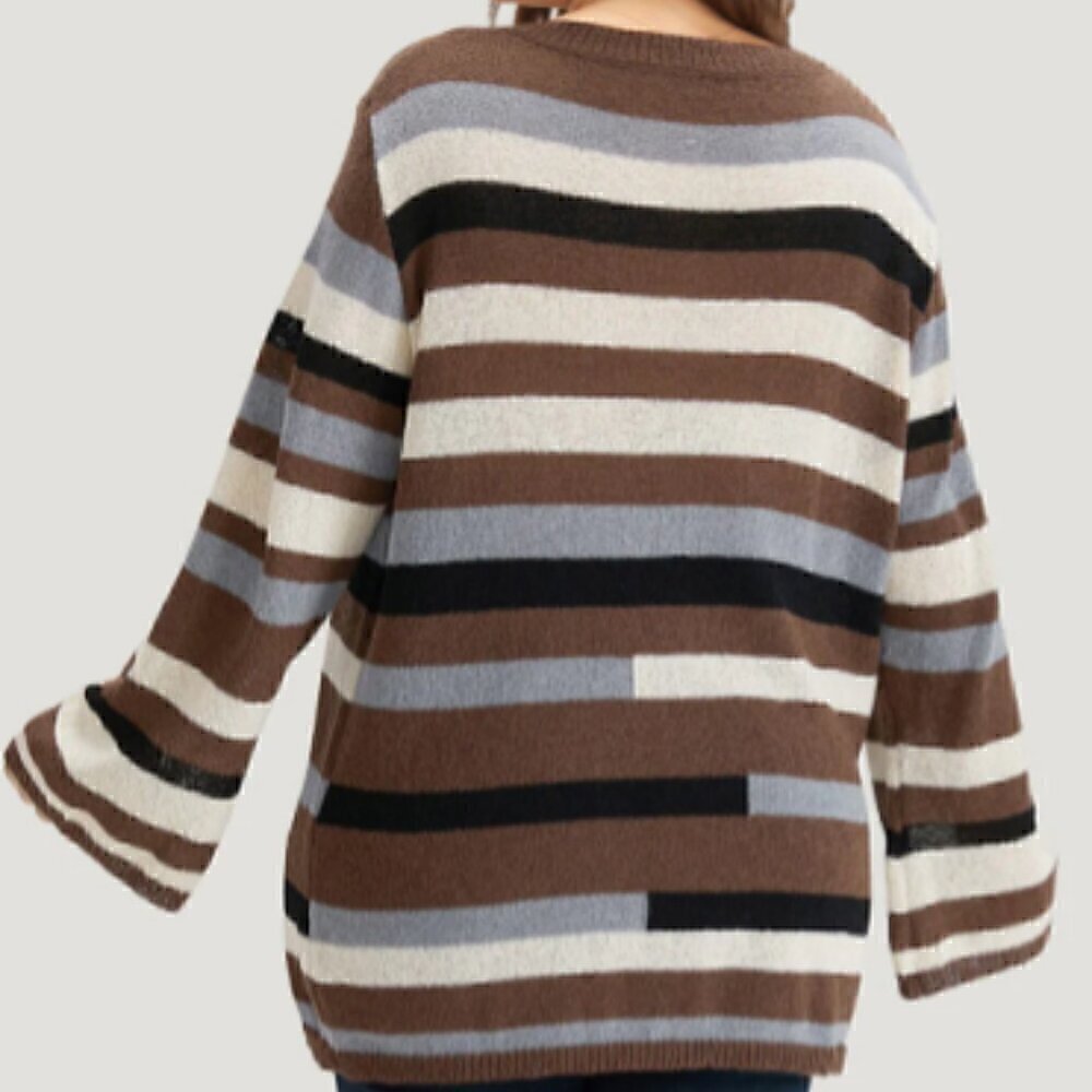 BloomChic - V-Neck Striped ColorBlock Long Sleeve Sweater -Sz 22=24 - Picture 3 of 3